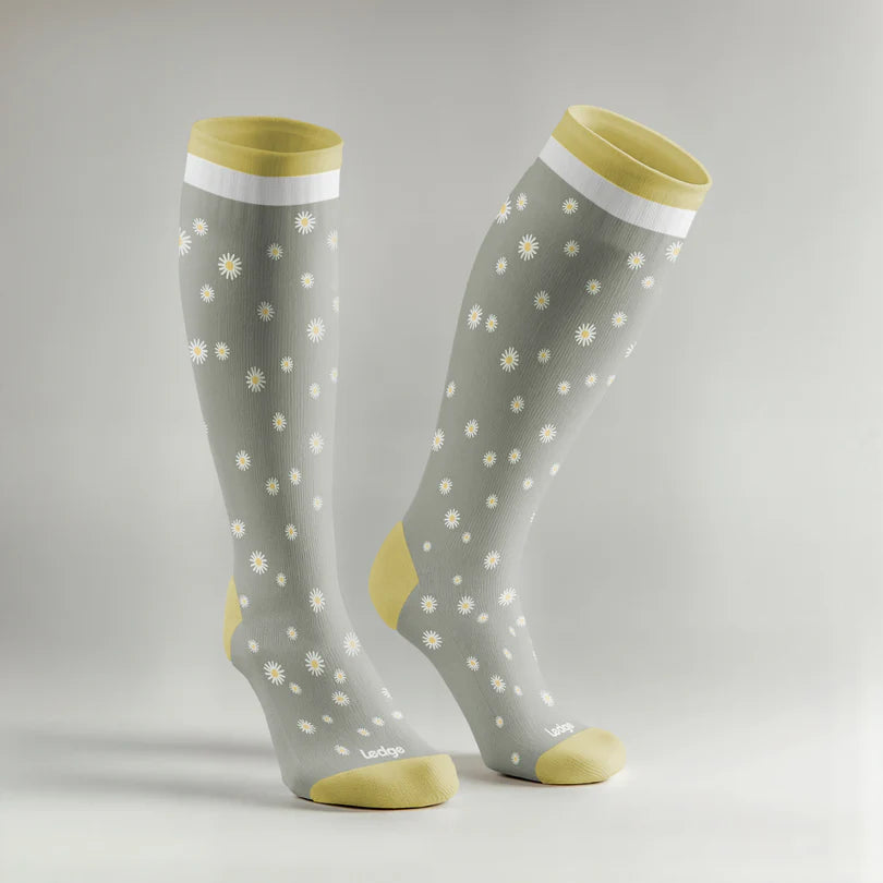 Essential Compression Socks Grey Flowers