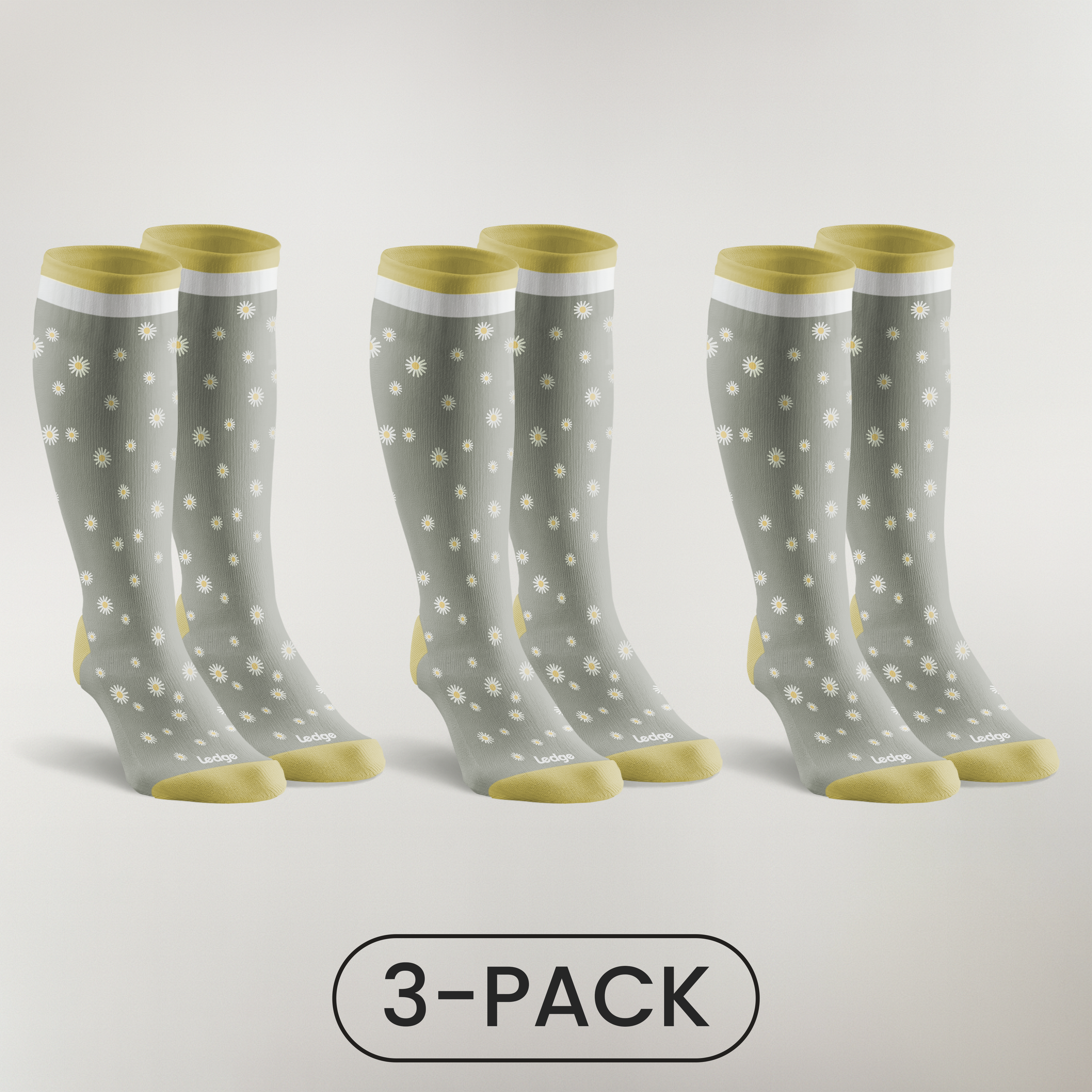 3-Pack | Essential Compression Socks Grey Flowers