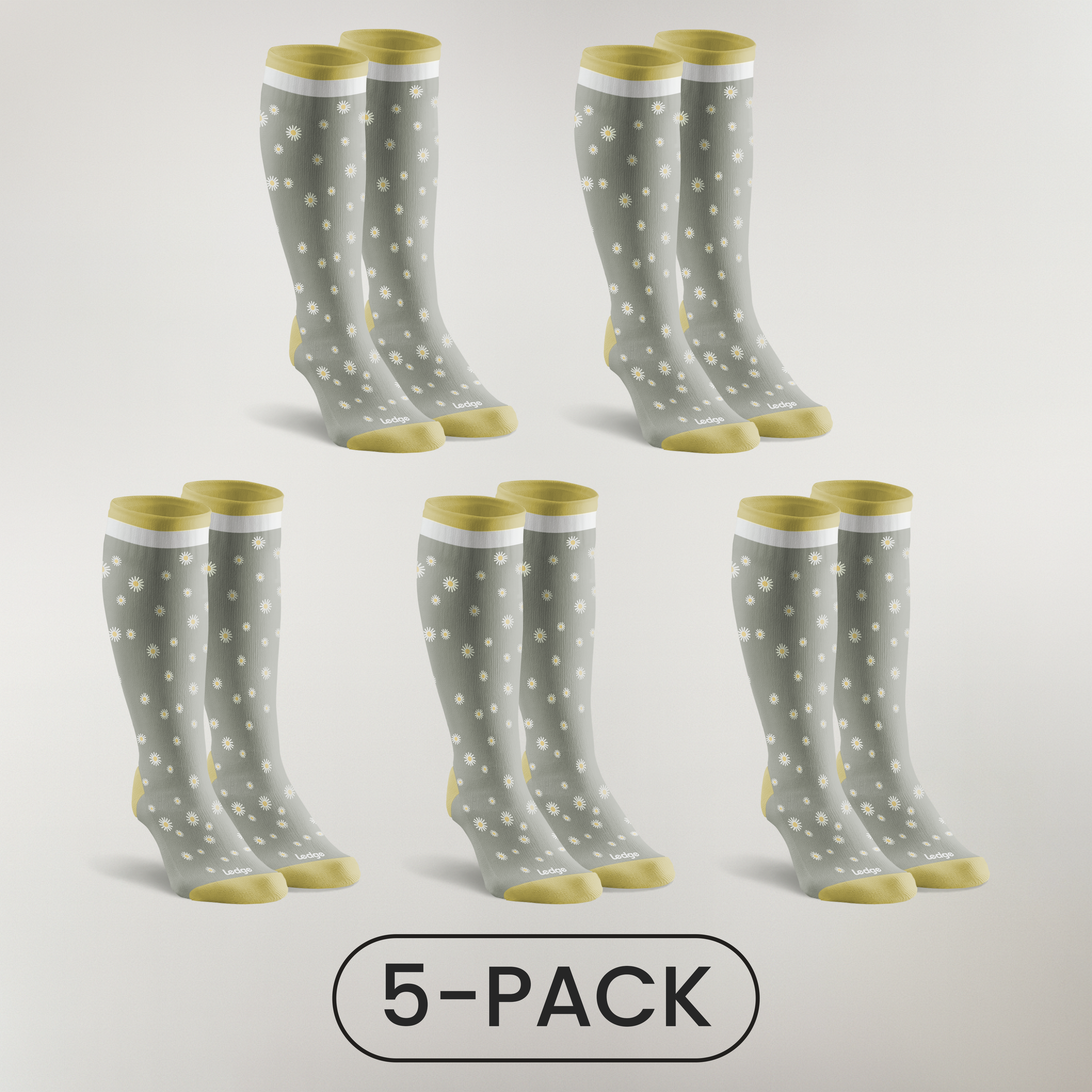 5-Pack | Essential Compression Socks Grey Flowers